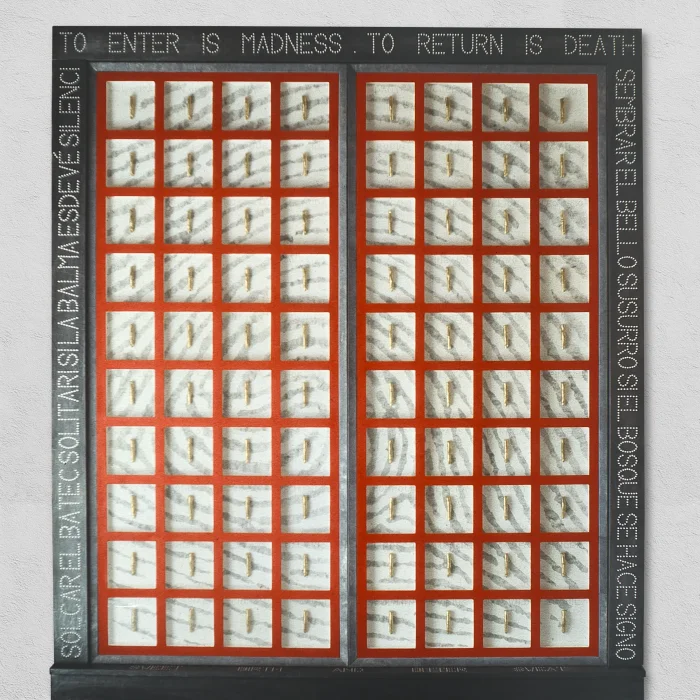 Frontera entre dos noches:
Puerta para un laberinto
260 x 224 x 15 cm